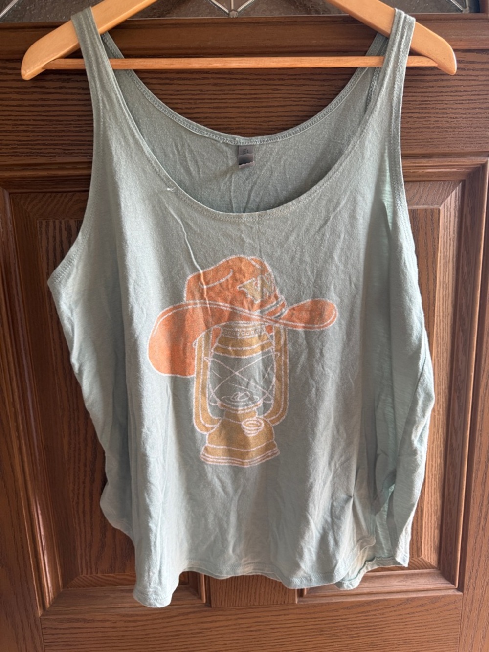 Next Level Apparel Sage Green Tank Top with Orange Lantern Graphic